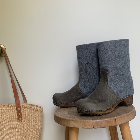 Sanita Gray Wool & Wood Clog Boots - Picture 2 of 9